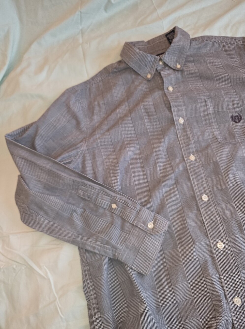 Chaps Easy Care Men's Long Sleeve Button Down Shirt Gray Glen Plaid Size L